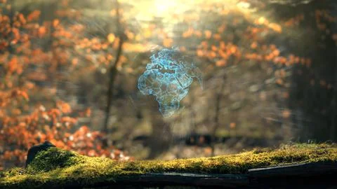 Africa Digital Earth Plexus Sphere Concept On Moss In Real Forrest Stock Illustration