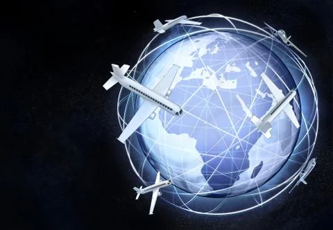 Africa earth globe view with flying airplanes illustration Stock Illustration