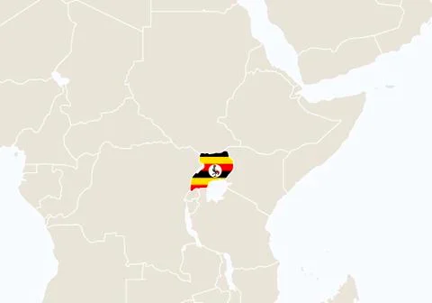 Africa with highlighted Uganda map. Stock Illustration