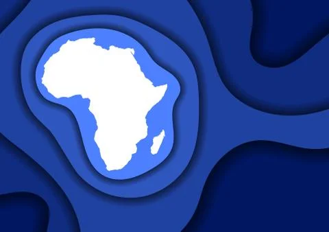 Africa map abstract schematic from blue layers paper cut 3D waves and shadows Stock Illustration
