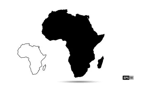 Africa map black, vector eps 10 isolated silhouette Stock Illustration