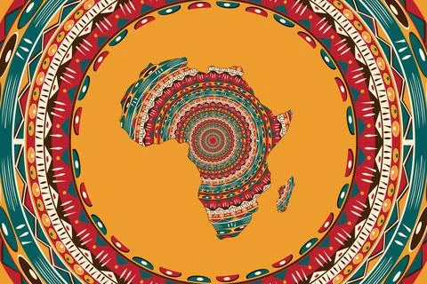 Africa patterned map and frame ethnic motifs. Banner tribal traditional pattern Illustrazione stock