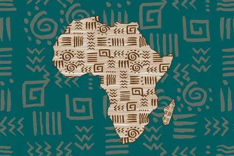 Africa patterned map and frame ethnic motifs. Seamless tribal Banner Stock Illustration