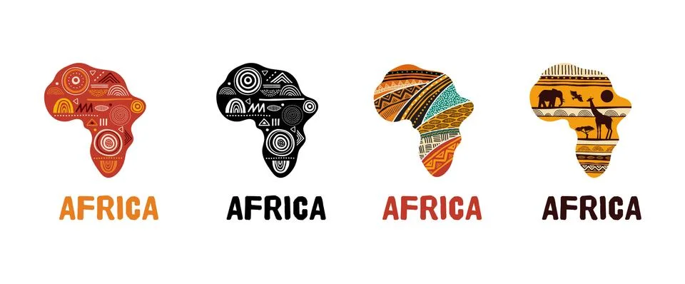 Africa patterned map, collection of logo design. Banner with tribal traditional Stock Illustration