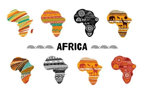 Africa patterned map, collection of logo design. Banner with tribal traditional Stock Illustration