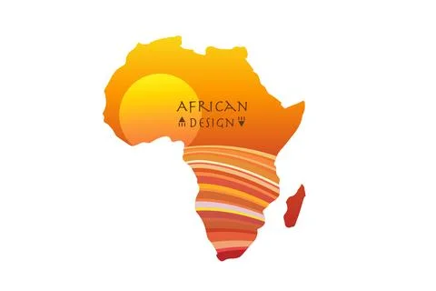 Africa patterned map with ethnic sunset landscape. Logo Banner, tribal Illustrazione stock