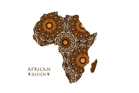 Africa patterned map frame ethnic flowers motifs. Tribal Logo Banner Stock Illustration