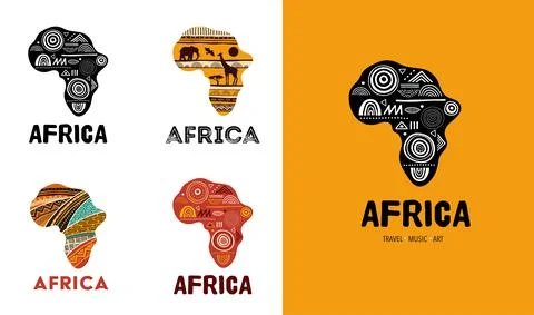 Africa patterned map, logo design. Banner with tribal traditional grunge pattern Stock Illustration
