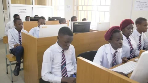 Africa School students inside  school classroom  with computer e learning 動画素材 251656698