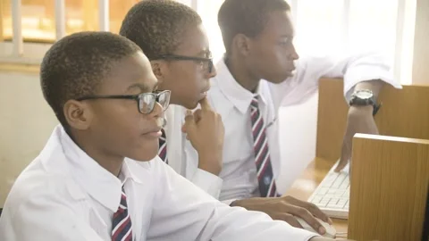 Africa School students inside  school classroom  with computer e learning Stock Footage 251659512