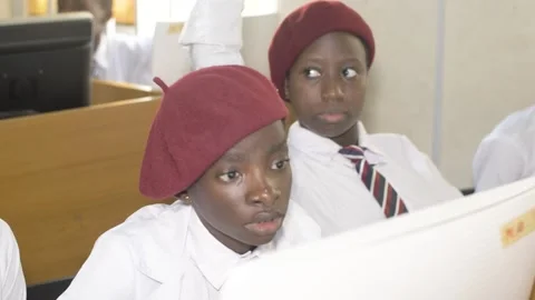 Africa School students inside  school classroom  with computer e learning Stock Footage 251665564