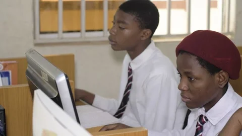 Africa School students inside  school classroom  with computer e learning Stock-Footage 251665944