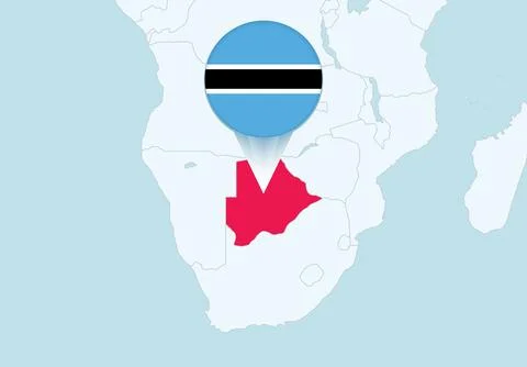 Africa with selected Botswana map and Botswana flag icon. Stock Illustration