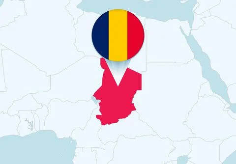 Africa with selected Chad map and Chad flag icon. Ilustração Stock