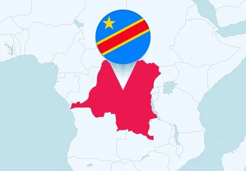 Africa with selected DR Congo map and DR Congo flag icon. Stock Illustration