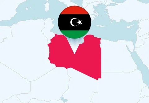 Africa with selected Libya map and Libya flag icon. 스톡 일러스트