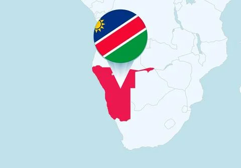 Africa with selected Namibia map and Namibia flag icon. Stock Illustration