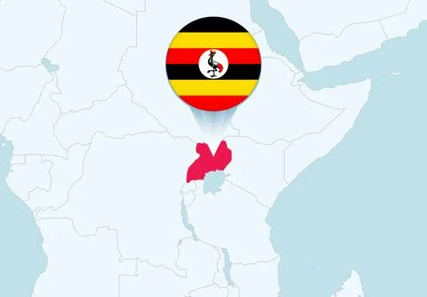 Africa with selected Uganda map and Uganda flag icon. Stock Illustration