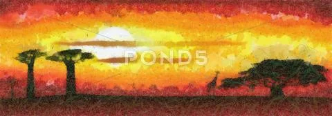 Africa sunset Stock Illustration