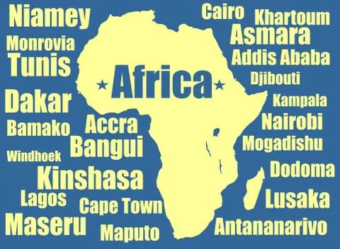 Africa vector map yellow on white background. High detailed illustration. Stockillustratie