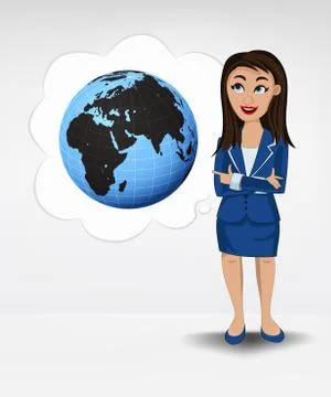 Africa world globe in bubble idea concept of woman in suit vector illustration Stock Illustration