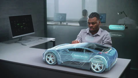 African American Automotive Engineer Uses Augmented Reality to Construct 3D Stock Footage 307065853