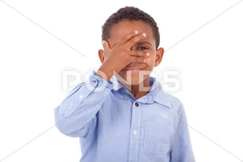 African american boy hiding eyes - black people Stock Photos