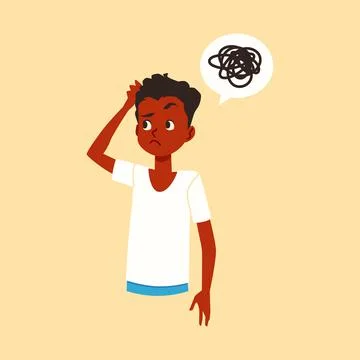 African american boy with thinking bubble, flat vector illustration isolated. Stock Illustration