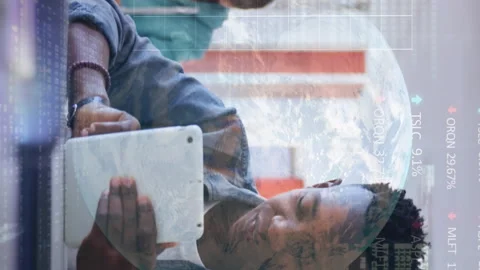 African American boy uses tablet in class for global stock market data analysis. Stock Footage 313166165