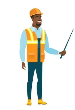 African-american builder holding pointer stick Illustrazione stock