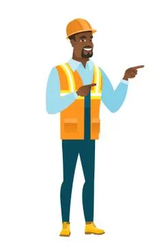African-american builder pointing to the side 스톡 일러스트