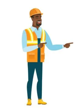 African-american builder pointing to the side 스톡 일러스트