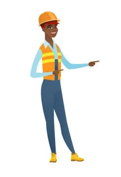 African-american builder pointing to the side 스톡 일러스트