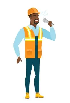 African-american builder singing to the microphone Stock Illustration