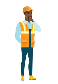African-american builder thinking 스톡 일러스트