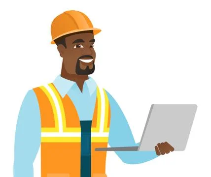 African-american builder using laptop. Stock Illustration