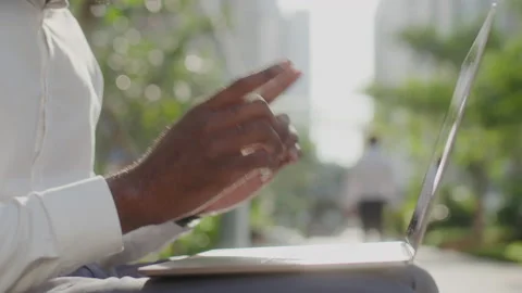 African American Businessman Using Laptop and Celebrating Success Stock-Footage 234969853