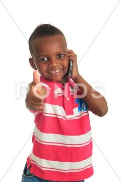 African american child with black telephone isolated Stock Photos