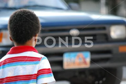 African American Child Dangerous Traffic.JPG Stock Photos
