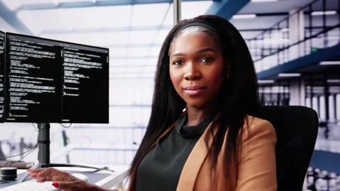 African American Coder Using Computer At Desk Stock Footage 274771112