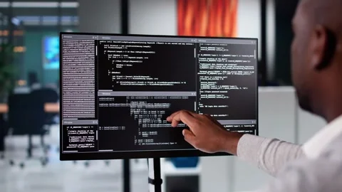 African American Coder Using Computer At Desk Stock Footage 293138617