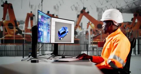 African American Coder Using Computer At Desk. Web Developer Foto stock