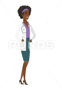 African-american doctor in medical gown laughing Stock Illustration