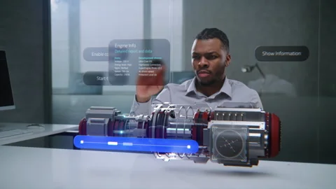 African American Engineer Uses Augmented Reality to Develop 3D Model of Clean Stock Footage 307067775