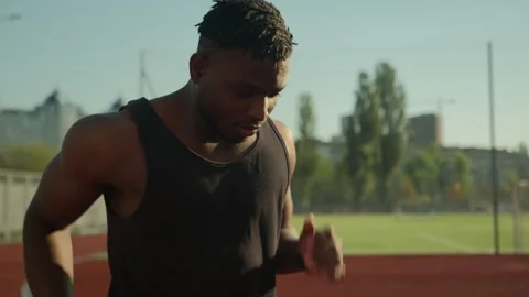 African American ethnic male jogger runner sporty man sportsman runner athlete Stock Footage 251373617
