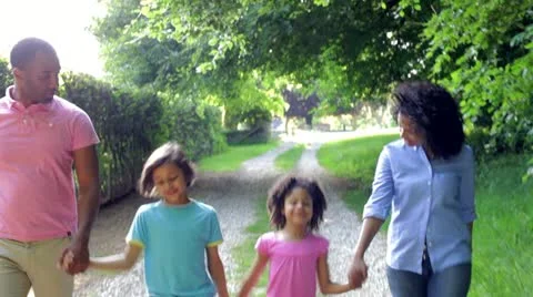 African American Family Walking In Countryside Stock Footage