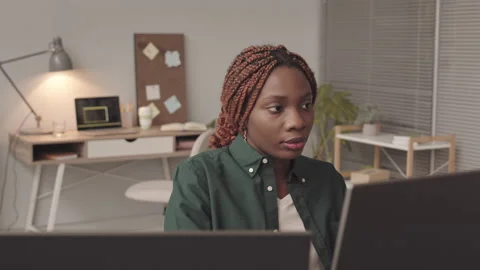 African American Female Developer Working on Computer Stock Footage 195980199