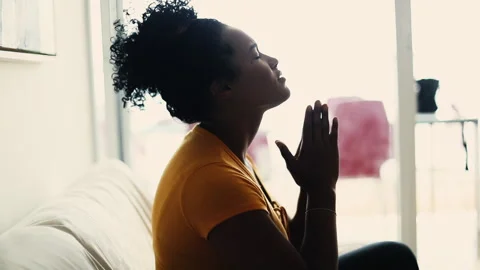 African American Female in Devout Prayer, Hopeful and Faithful in God, look.. Stock Footage 266943589