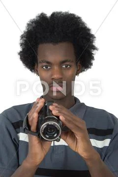 An african american film and photography with a camera isolated Stock Photos