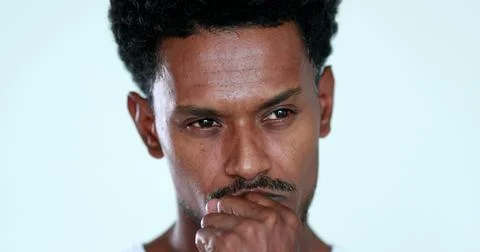 African american finding solution to problem, black person having an eureka i Stock Photos